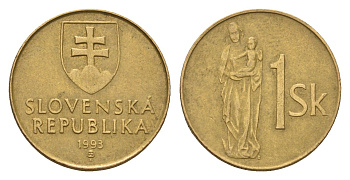 Словакия 1 крона 1993 KM 12 сталь плакированная бронзой 4702-462