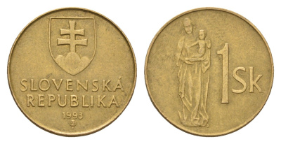 Словакия 1 крона 1993 KM 12 сталь плакированная бронзой 4702-462