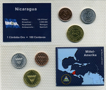 НИКАРАГУА НАБОР ИЗ 3 МОНЕТ 2002-2007 ЗАПАЙКА KM 97, 98, 104 UNC 7-4-38