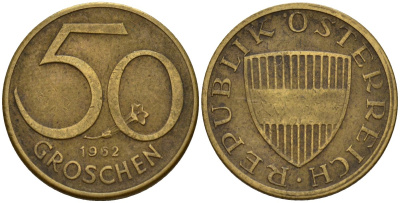 Австрия 50 грош 1962 KM 2885 алюминиевая бронза 4177-621