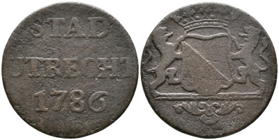 НИДЕРЛАНДЫ, УТРЕХТ 1 ДУИТ 1786 KM 91 медь 100-568