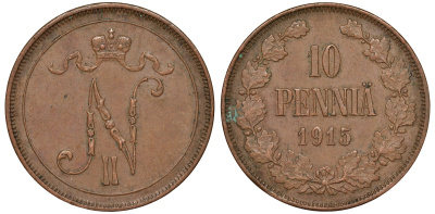 Россия для Финляндии 10 пенни 1915 Биткин 438 медь 51-1346
