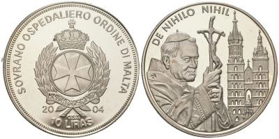 Мальтийский орден 10 лир 2004 Жизнь Папы, Иоанн Павел II - Возвращение в Краков, тираж 5.000 экземпляров медно-никель PROOF 1529-1225
