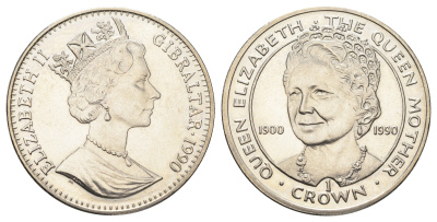 Гибралтар 1 крона 1990 90 лет со дня рождения Королевы-матери KM 46 медно-никель BU 11-178-25