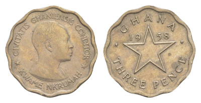 Гана 3 пенса 1958 Кваме Нкрума KM 3 медно-никель 4636-168