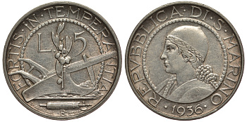 Сан-Марино 5 лир 1936 KM 9 серебро 1521-1041