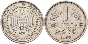 ФРГ 1 марка 1950 J KM 110, J. 385 медно-никель 4592-926