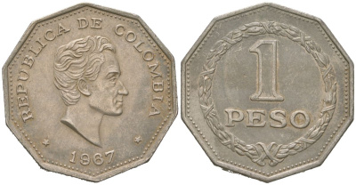 Колумбия 1 песо 1967 KM 229 медно-никель 4403-433