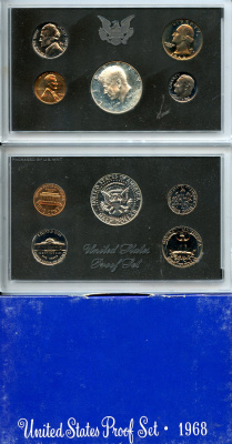 США официальный набор из 5 монет 1968 S, Джон Кеннеди KM PS 126 серебро  PROOF  8-2-01-40