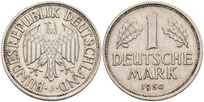 ФРГ 1 марка 1950 J KM 110, J. 385 медно-никель 4592-926