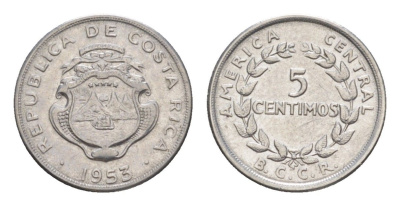 Коста-Рика 5 сентимо 1953 KM 184.1a нержавеющая сталь UNC 4636-158