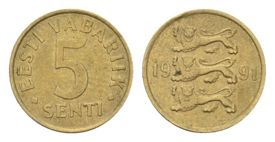 Эстония 5 сентов 1991 KM 21 латунь 4615-958