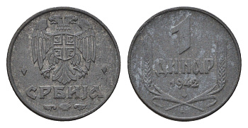 Сербия 1 динар 1942 год-тип KM 31 цинк 4687-1264