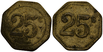 Франция 25 сантимов XIX-XX век ресторанный жетон латунь 4166-534
