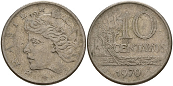 Бразилия 10 сентаво 1970 KM 578 медно-никель 4156-456