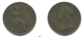 Великобритания 1 пенни 1900 Виктория (1837-1901) KM 790, Spink 3961 бронза 4383-532