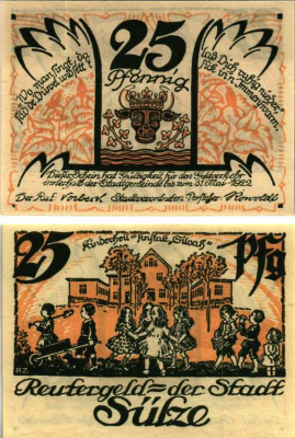 ЗЮЛЬЦЕ 25 ПФЕННИГОВ 1922 НОТГЕЛЬД, ИЮНЬ 1922 - 31 МАЯ 1922, ЗЕМЛЯ МЕКЛЕНБУРГ ПЕРЕДНЯЯ ПОМЕРАНИЯ Grabowski 1299.1 бумага 7547-100-1-2