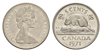 Канада 5 центов 1971 Елизавета II (1952-2022), бобр KM 60.1 никель 4639-456