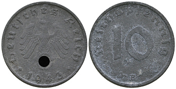 Германия 10 рейхспфеннигов 1943 B KM 101, J. 371 цинк    4589-846