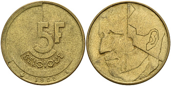Бельгия 5 франков 1986 Belgique KM 163 алюминиевая бронза 4150-816