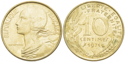 ФРАНЦИЯ 10 САНТИМОВ 1971 ТИП MARIANNE KM 929 медь алюминий никель 4516-843