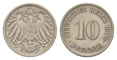 Германия 10 пфеннигов 1906 J, Вильгельм II (1888-1918) KM 12, J. 13 медно-никель 4640-267