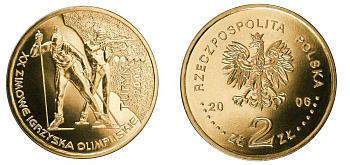 Польша 2 злотых 2006 MW, XX зимние Олимпийские игры 2006 года в Турине, лыжник KM 605, Parchimowicz 985 нордик  UNC  M74-17