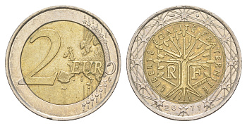 Франция 2 евро 2011 Дерево, символизирующее жизнь, непрерывность и рост KM 1414 биметалл 4629-445