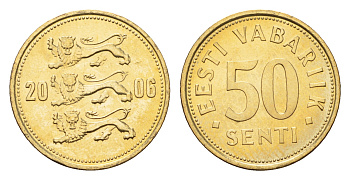 Эстония 50 сентов 2006 KM 24 латунь UNC M43-20