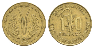 Западная Африка (BCEAO) 10 франков 1974 KM 1a медь алюминий никель aUNC 4175-1237