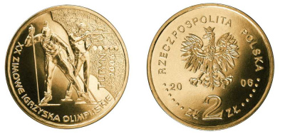 Польша 2 злотых 2006 MW, XX зимние Олимпийские игры 2006 года в Турине, лыжник KM 605, Parchimowicz 985 нордик  UNC  M74-17