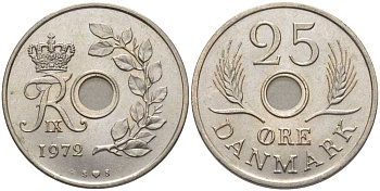 ДАНИЯ 25 ЭРЕ 1972 S;S, ФРЕДЕРИК IX (1947-1972) KM 855.2 медно-никель 202-742