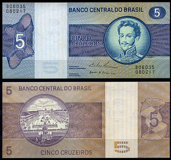 Бразилия 5 крузейро 1974 подпись 18, серия 6035, Педру I, Император Бразильской империи Pick 192 c бумага UNC (пресс)   447-17-1