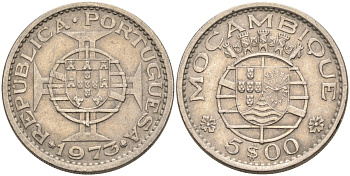Португальский Мозамбик 5 эскудо 1973 KM 86 медно-никель 4575-1116