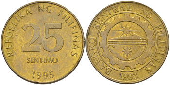 ФИЛИППИНЫ 25 СЕНТИМО 1995 KM 271 латунь 4544-535