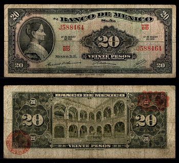 Мексика 20 песо 1970 Pick 54 o бумага 7198-8-4-2