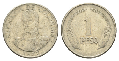 Колумбия 1 песо 1977 KM 258 медно-никель 4663-436