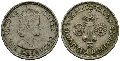 Маврикий 1/4 рупии 1978 Елизавета II (1952- ) KM 36 медно-никель 4564-727