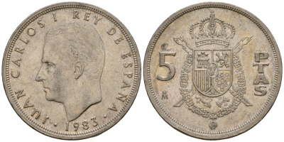 Испания 5 песет 1983 Хуан Карлос I (1975-2014) KM 823 медно-никель 216-552