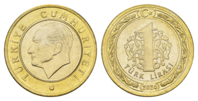 Турция 1 лира 2024 Кемаль Ататюрк KM?1575 биметалл UNC 4390-535