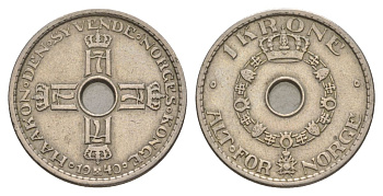 Норвегия 1 крона 1940 Хокон VII (1905-1957) KM 385 медно-никель 4635-624