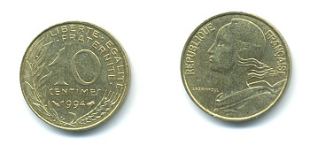 ФРАНЦИЯ 10 САНТИМОВ 1994 ТИП MARIANNE KM 929 медь алюминий никель 84-1644