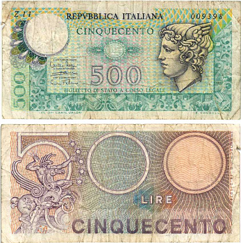 Италия 500 лир 1974 Меркурий Pick 94 бумага 8518-41-2-2