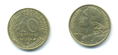 ФРАНЦИЯ 10 САНТИМОВ 1994 ТИП MARIANNE KM 929 медь алюминий никель 84-1644