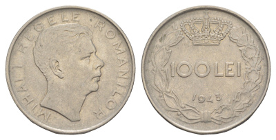 Румыния 100 леев (лей) 1943 Михай I (1940-1947) KM 64 сталь плакированная никелем 4403-915