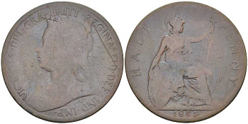 Великобритания 1/2 пенни 1895 Виктория (1837-1901) KM 789, Spink 3962 бронза 117-946