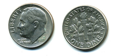 США 10 ЦЕНТОВ = 1 ДАЙМ 1983 D, РУЗВЕЛЬТ KM 195а медь плакированная медно-никелем 46-2464