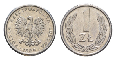 Польша 1 злотый 1989 MW Y 49.3 алюминий UNC 4644-954