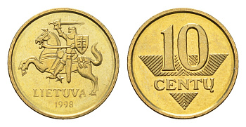Литва 10 центов (сентов) 1998  KM 106 никель латунь  UNC  M83-04