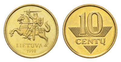 Литва 10 центов (сентов) 1998  KM 106 никель латунь  UNC  M83-04